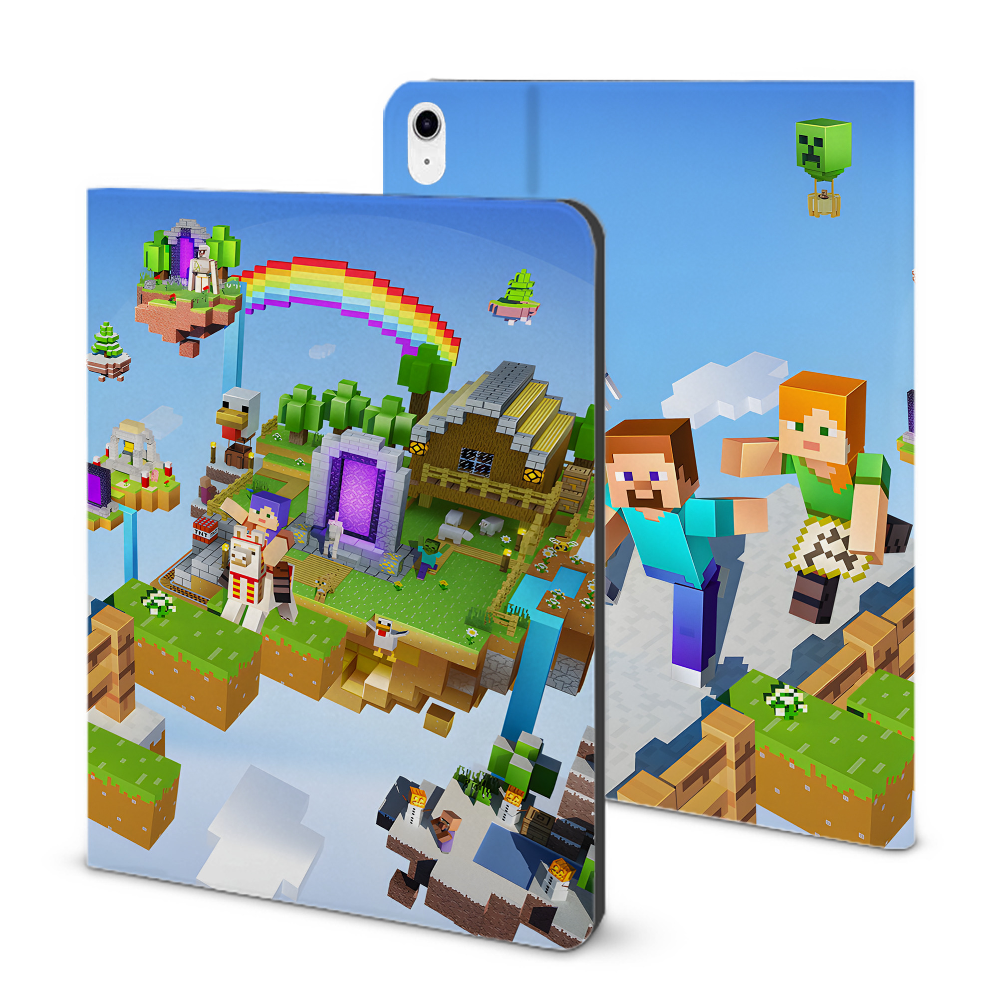 （画像用） マインクラフト ブロックの世界 Minecraft MC Block world IPad ケース ブック型 PUレザー TPU 耐衝撃 軽量 薄型 ペン収納なし 全面保護 IPad 各モデル対応